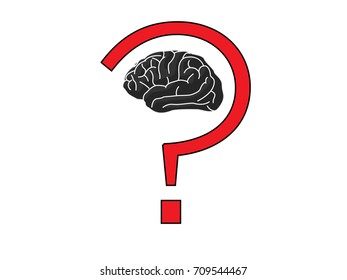 Vector Brain Illustration with a question mark. 