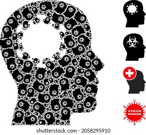 Vector brain infection collage is made of scattered recursive brain infection icons. Fractal collage of brain infection.