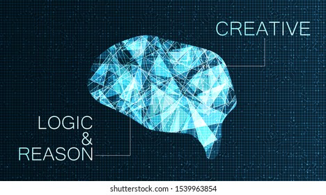 Vector Brain Intelligence Human,left And Right Concept,logic,reason And Creative On Technology  Background.