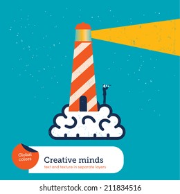Vector brain with lighthouse. Vector illustration Eps10 file. Global colors. Text and Texture in separate layers.