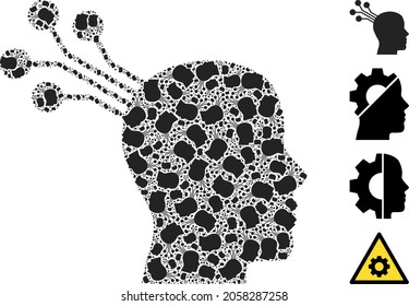 Vector brain machine interface fractal is organized of random fractal brain machine interface icons. Fractal composition of brain machine interface.