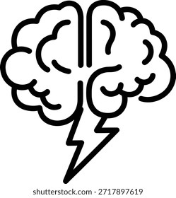 Gráfico de potência cerebral vetorial com raio. Representa ideia criativa, debate cerebral e cognição mental. Conceito de inteligência e inovação.