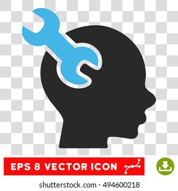Vector Brain Service Wrench EPS vector icon. Illustration style is flat iconic bicolor blue and gray symbol on a transparent background.