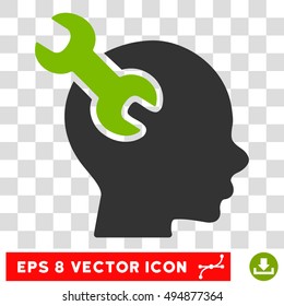 Vector Brain Service Wrench EPS vector pictogram. Illustration style is flat iconic bicolor eco green and gray symbol on a transparent background.
