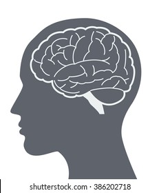 Vector Brain Silhouette Illustration With Woman Face Profile.