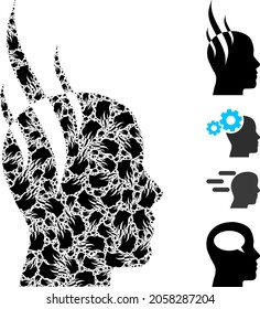 Vector brain steam collage is organized from repeating itself brain steam pictograms. Recursion collage from brain steam.