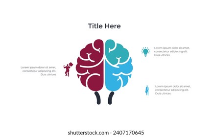 Vector brain study infographic. Template for human head diagram, education graph, neural network presentation and face chart. Business idea learn infographics 3 options, parts, steps. Brainstorming.