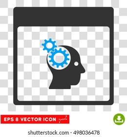 Vector Brain Wheels Calendar Page EPS vector pictogram. Illustration style is flat iconic bicolor blue and gray symbol on a transparent background.