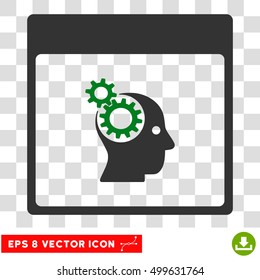 Vector Brain Wheels Calendar Page EPS vector pictogram. Illustration style is flat iconic bicolor green and gray symbol on a transparent background.