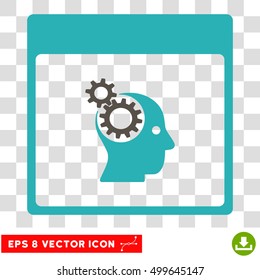 Vector Brain Wheels Calendar Page EPS vector icon. Illustration style is flat iconic bicolor grey and cyan symbol on a transparent background.