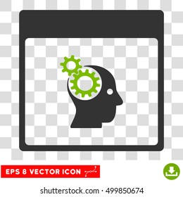 Vector Brain Wheels Calendar Page EPS vector icon. Illustration style is flat iconic bicolor eco green and gray symbol on a transparent background.