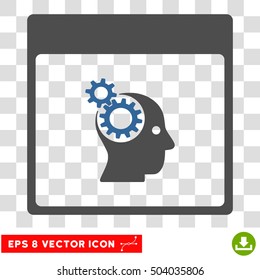 Vector Brain Wheels Calendar Page EPS vector pictograph. Illustration style is flat iconic bicolor cobalt and gray symbol on a transparent background.
