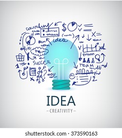 Vector brainstorm illustration, idea, business logo, icon, banner. Bulb, business plan, start up 