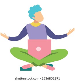 Hombre de lluvia de ideas de Vector trabajando en el icono de la computadora portátil