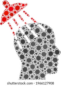 Vector brainwashing covid composition icon organized for pandemic applications. Brainwashing mosaic is organized with scattered covid viral parts.