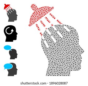 Vector brainwashing icon covid-2019 collage. Brainwashing mosaic is created with tiny covid viral parts. Collage is done for hospital purposes.