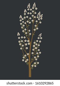 Vector branch element with flowers and birds