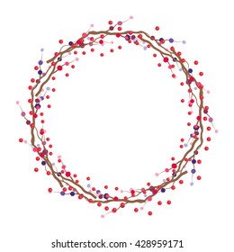 Vector branch frame.Branch wreath. Template with branch and berry illustration