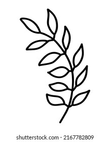 Vector branch icon. Tree branch. Contour Icon of a Tree Branch, clip art, doodle style. Hand Drawing. Floral Decorative Branch of a Plant with Leaves. Laurel
