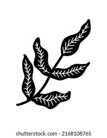 Vector branch icon. Tree branch. Tree branch silhouette icon, clip art, doodle style. Hand Drawing. Floral Decorative Branch of a Plant with Leaves.