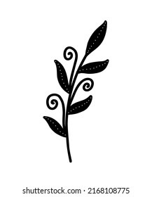 Vector branch icon. Tree branch. Tree branch silhouette icon, clip art, doodle style. Hand Drawing. Floral Decorative Branch of a Plant with Leaves.