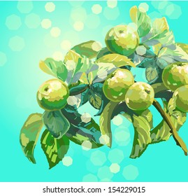 vector branch with leaves and apples