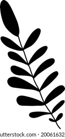 vector branch with leaves black and white. Minimalistic botanical illustration, hand drawing