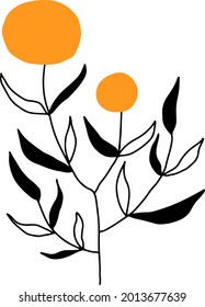 rama vectorial con hojas en blanco y negro. Ilustración botánica minimalista, dibujo a mano