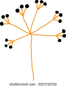 vector branch with leaves black and yellow. Minimalistic botanical illustration, hand drawing