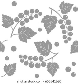 Vector branch with outline Black currant, bunch, berry and leaves isolated on white background. Ornate floral elements in contour style for summer design