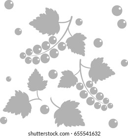 Vector branch with outline Black currant, bunch, berry and leaves isolated on white background. Ornate floral elements in contour style for summer design