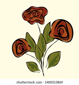 Vector branch of red roses isolated on a white background.