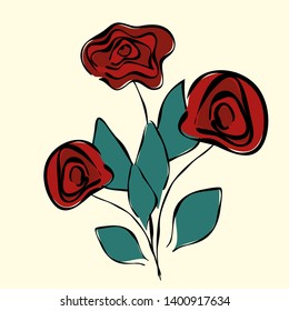 Vector branch of red roses isolated on a white background.