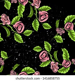 Vector branch of red roses isolated on a black background