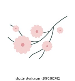 Vector branch with sakura flowers isolated on a white background.