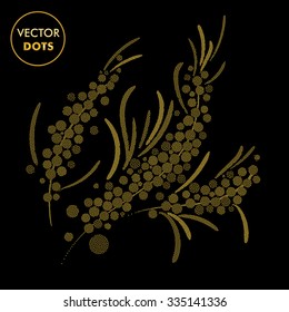 Vector Branch of sea-buckthorn Berries. Engraving Hand Drawn Floral Illustration.