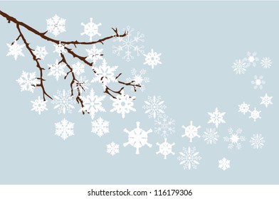 vector branch with snowflakes