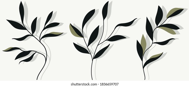 vector branches with black and gold leaves. luxury and minimalistic design. a beautiful set of elegant objects.
