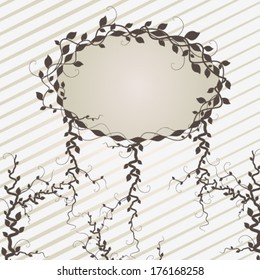Vector branches and leaves on striped background with copy space illustration