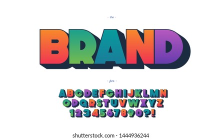 Vector brand alphabet 3d bold style for party poster, banner, infographics, motion graphic, kids book, t shirt, flyer, decoration, printing on fabric, industrial. Cool typeface. Trendy font. 10 eps