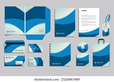 Vector Brand Identity concept of stationery Mock-Up set with green abstract graphics (set 4). Corporate style layout on stationery mockup template of File folder, annual report, van car, AD banner
