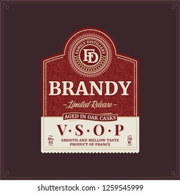 Vector brandy label isolated on a brown background. Distilling business branding and identity design elements.