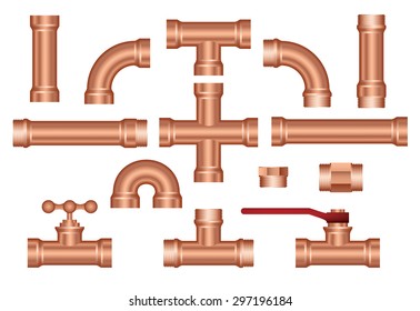 Vector brass pipeline construction pieces set