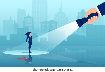 Vector of a brave super hero woman being in a spotlight 