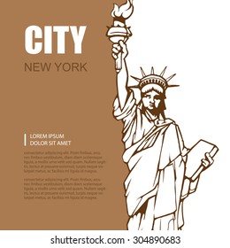 vector brawn background picture with statue of liberty and place for your text.