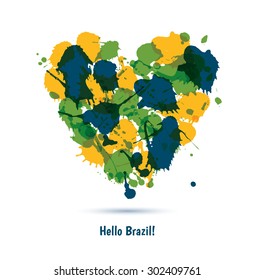 Vector Brazil background. Heart illustration by blots.