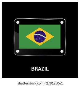 Vector Brazil Flag glass plate with metal holders - Country name label in bottom