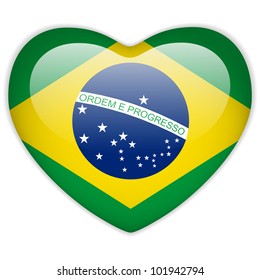 Vector - Brazil Flag Heart Glossy Button