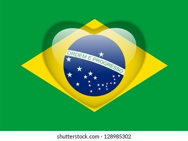 Vector - Brazil Flag Heart Glossy Button