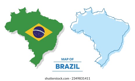 Vector Brazil flag map set simple flat illustration